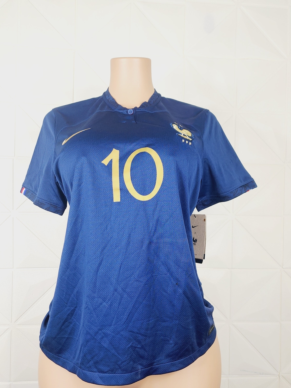 Nike Women's Blue Soccer Jersey with Gold Number 10